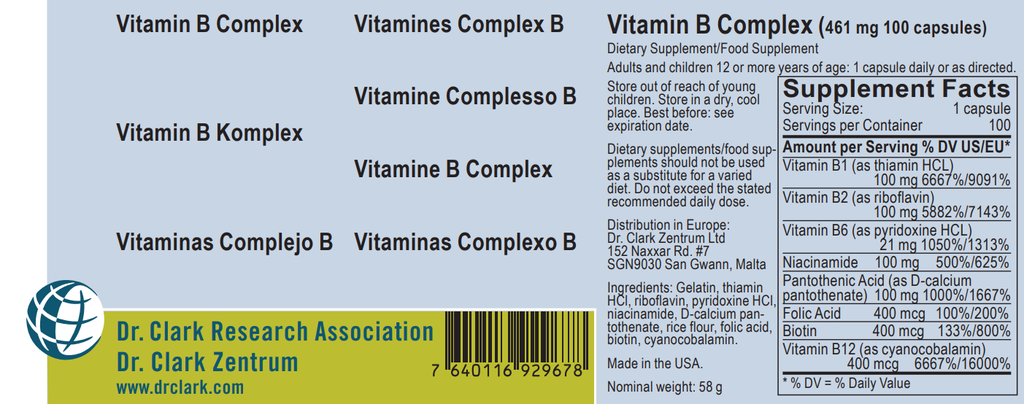 Vitamin B-Complex, 457 mg 100 capsules