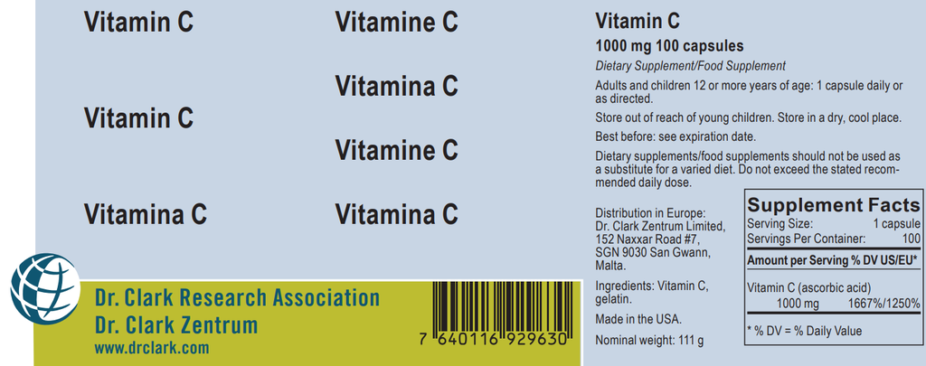Vitamin C, 1000 mg 100 capsules