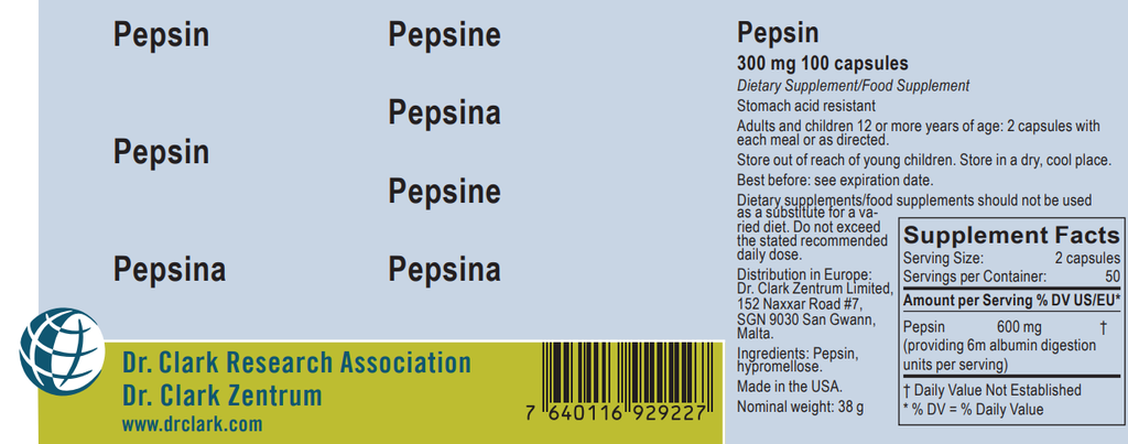 Pepsin, 300 mg 100 capsules